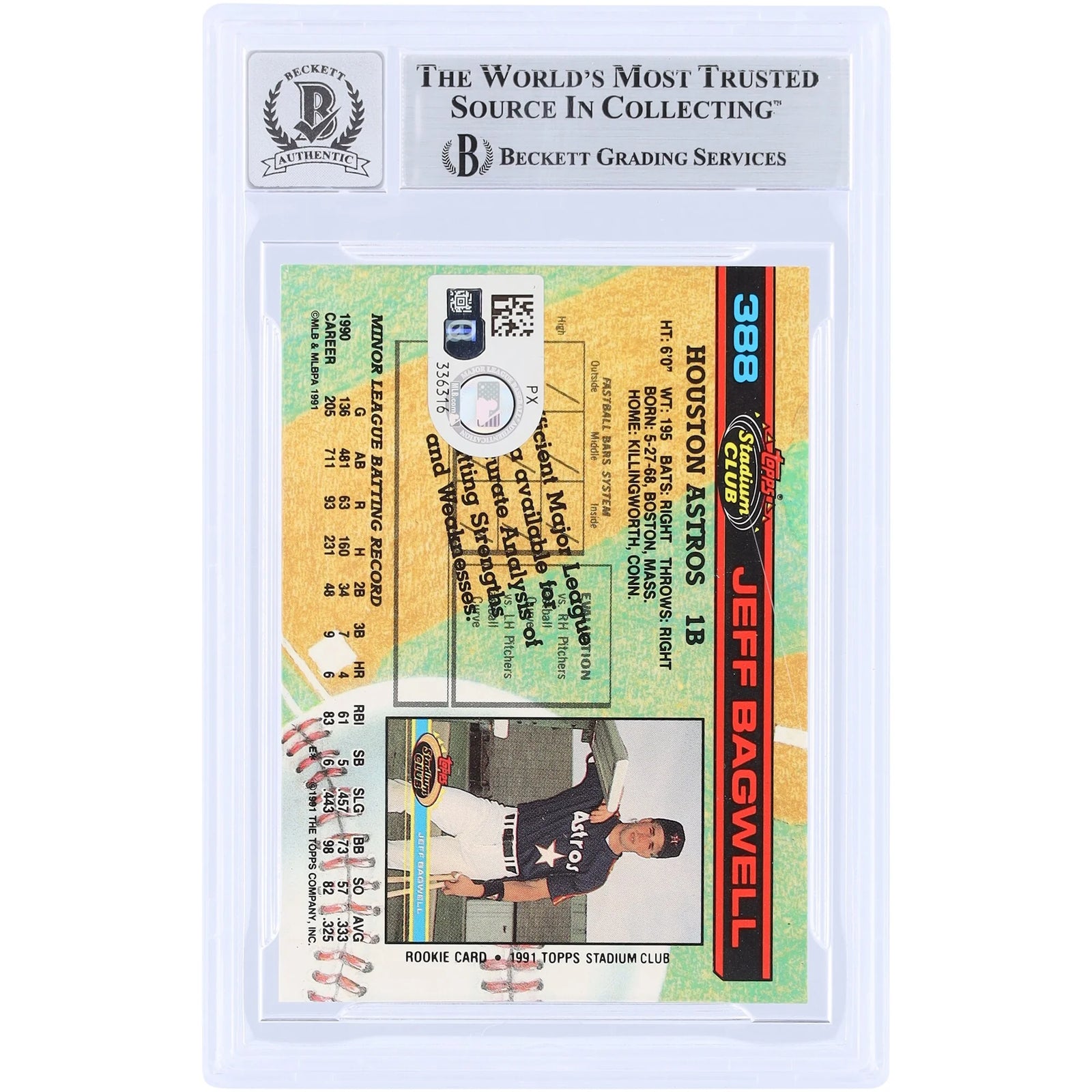 Jeff Bagwell Signed 1991 Topps Stadium Club #388 Rookie Card | Graded 10