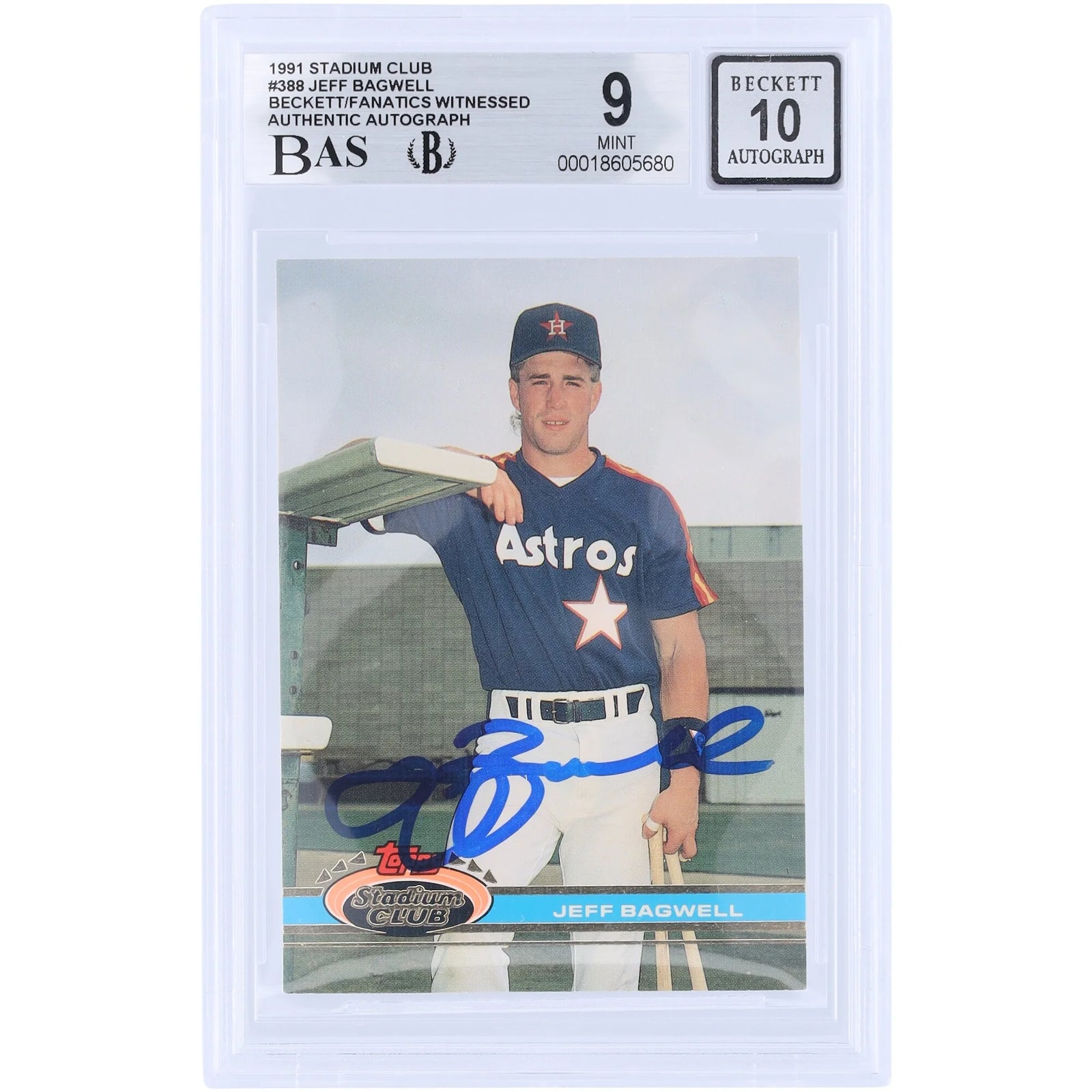 Jeff Bagwell Signed 1991 Topps Stadium Club #388 Rookie Card | Beckett Authenticated