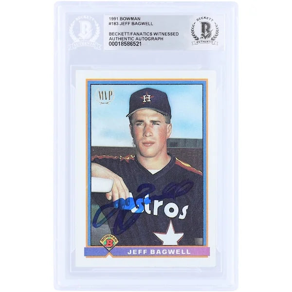 Jeff Bagwell Houston Astros Autographed 1991 Bowman #183 Beckett Fanatics Witnessed Authenticated Rookie Card - F2