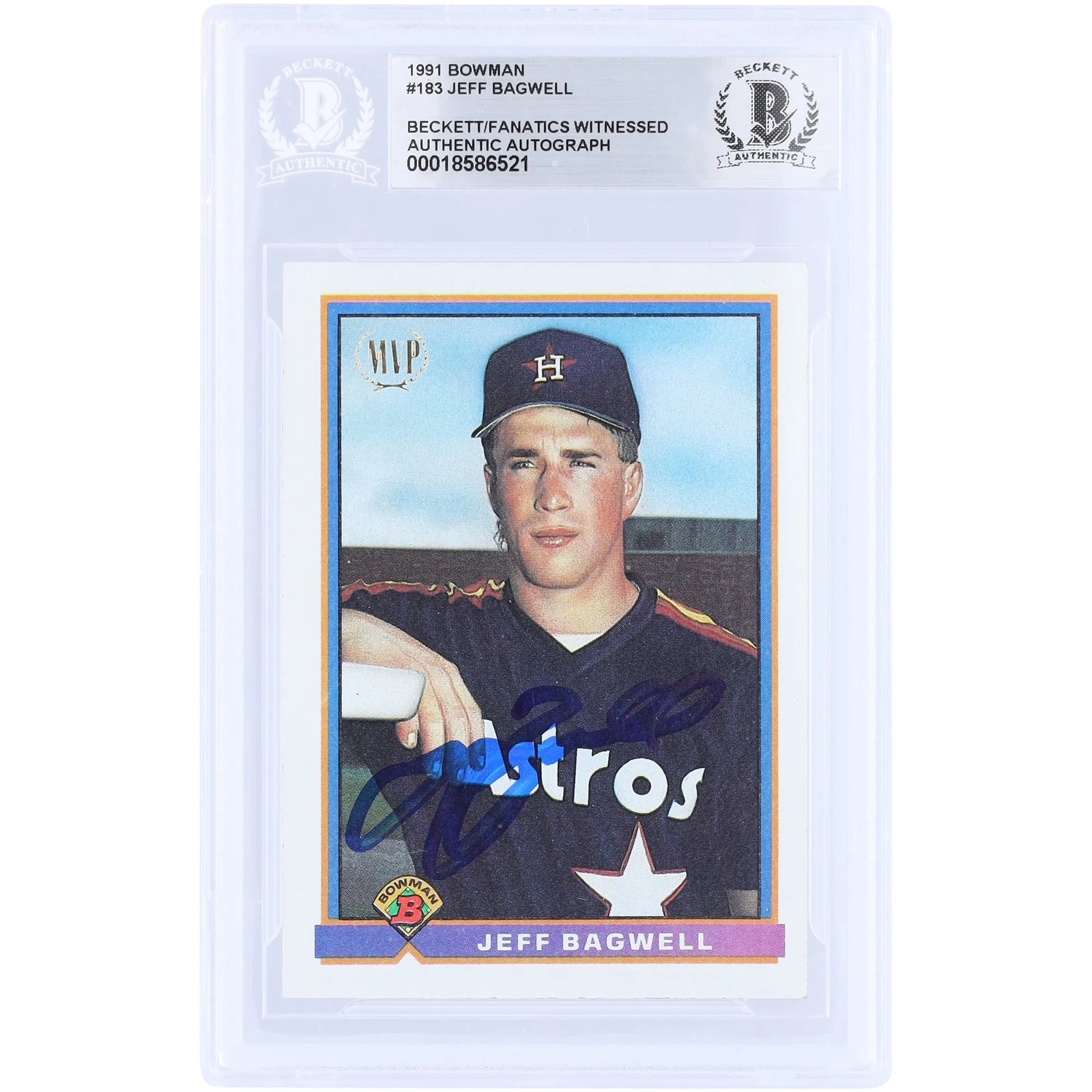 Jeff Bagwell Houston Astros Autographed 1991 Bowman #183 Beckett Fanatics Witnessed Authenticated Rookie Card - F2