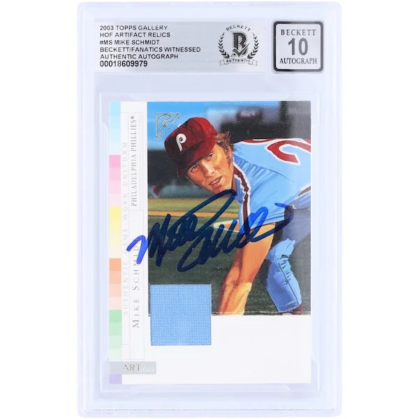 Mike Schmidt Signed 2003 Topps Gallery HOF Artifact Relic Card | Beckett 10