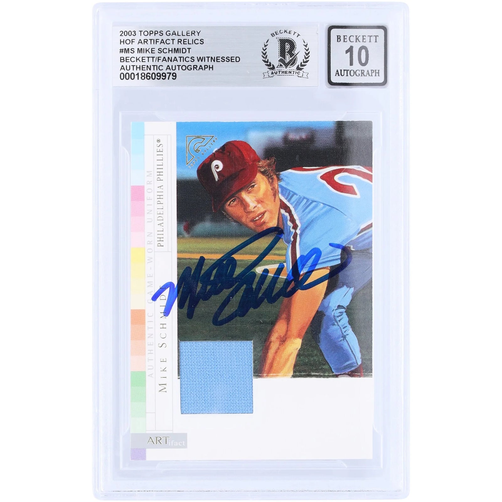Mike Schmidt Signed 2003 Topps Gallery HOF Artifact Relic Card | Beckett 10