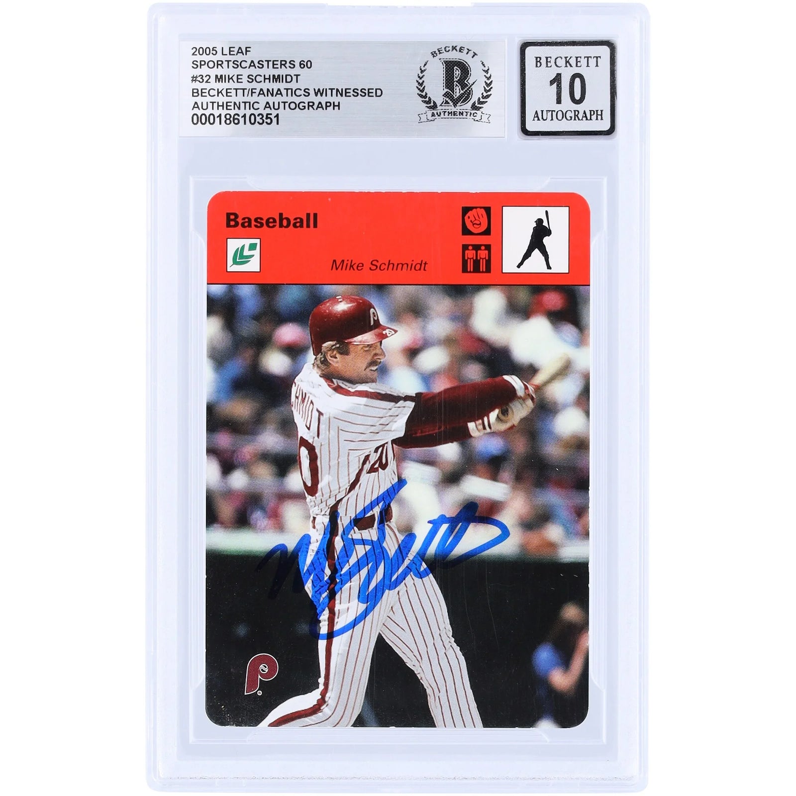Mike Schmidt Signed 2005 Leaf Sportcaster 60 #32 | Beckett Grade 10