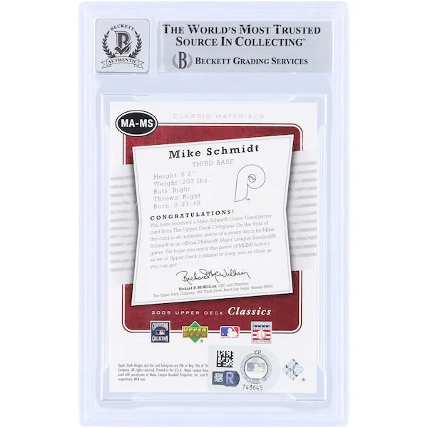 Mike Schmidt Signed 2005 Upper Deck Classics Card | Beckett Graded 10