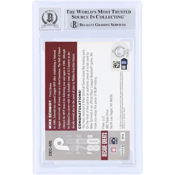 Mike Schmidt Signed 2006 Fleer Greats of the Game Card | Graded 10