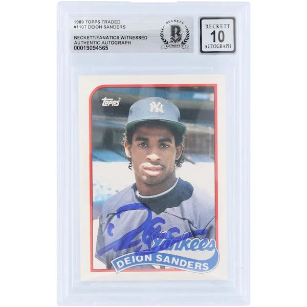 Deion Sanders Signed 1989 Topps Traded #110T Rookie Card | Beckett 10