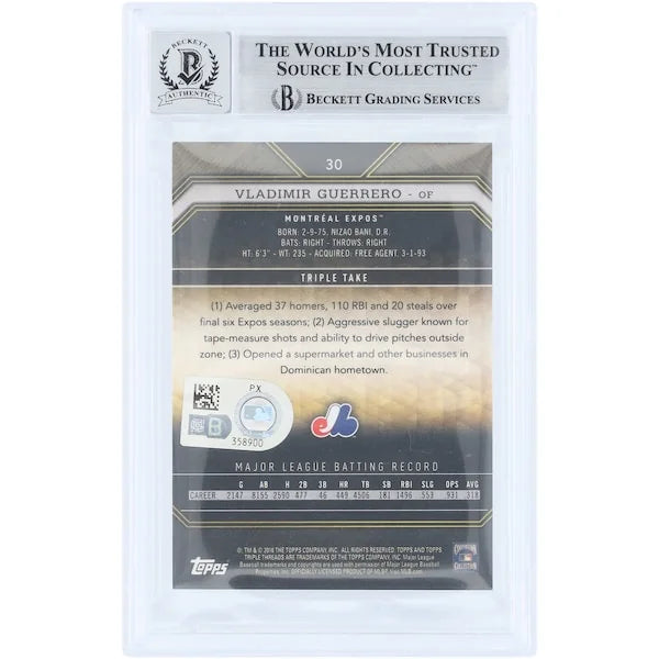 Vladimir Guerrero Signed 2016 Topps Triple Threads Amethyst #30 Card | Beckett Authenticat
