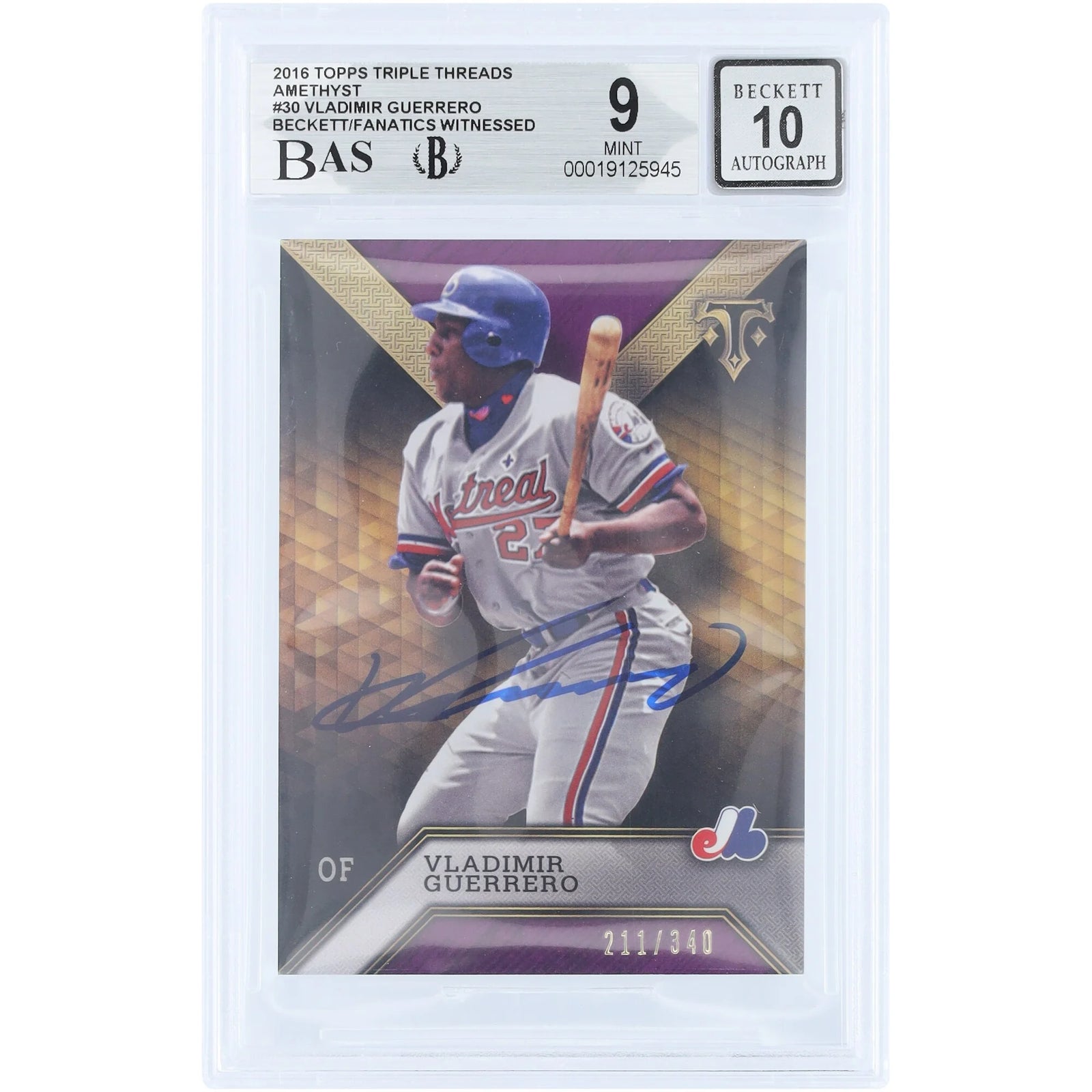 Vladimir Guerrero Signed 2016 Topps Triple Threads Amethyst #30 Card | Beckett Authenticat