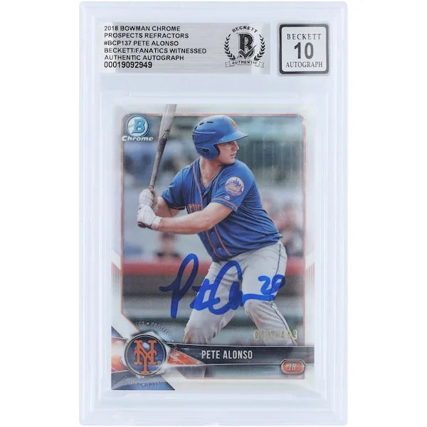 Pete Alonso Signed 2018 Bowman Chrome Prospects Refractor #BCP137 | Graded 10