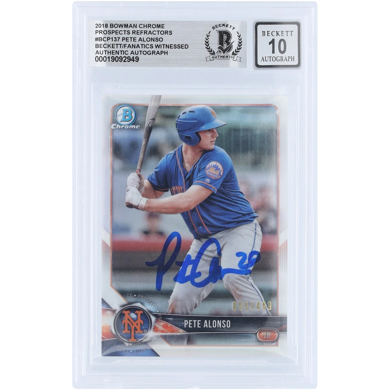 Pete Alonso Signed 2018 Bowman Chrome Prospects Refractor #BCP137 | Graded 10