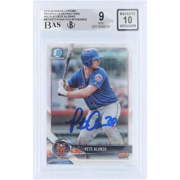Pete Alonso Signed 2018 Bowman Chrome Prospects Refractor #BCP137 | Graded 9