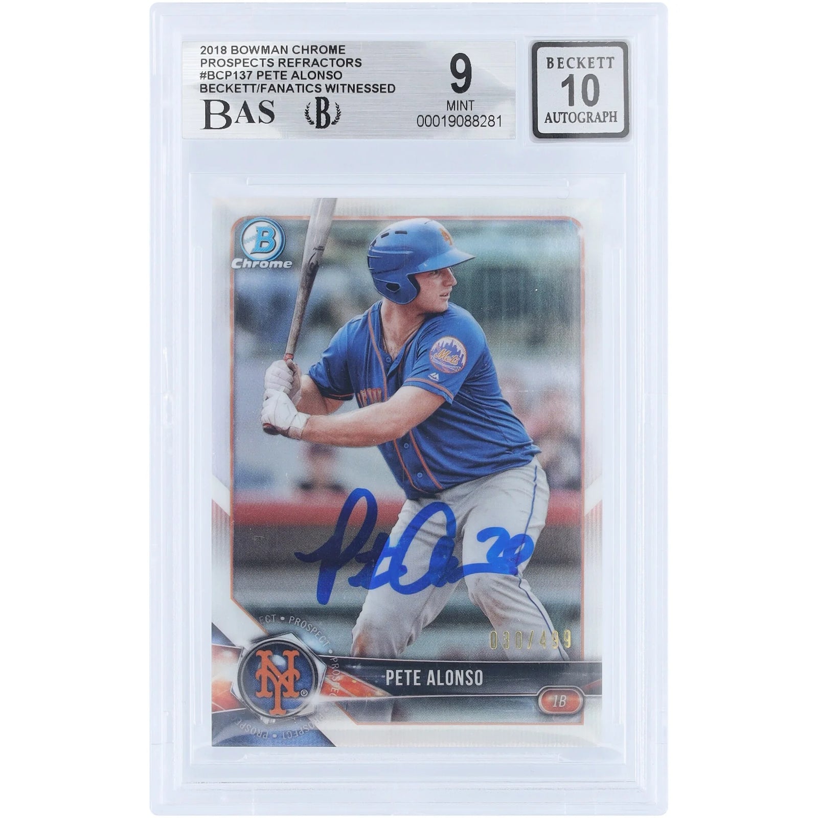 Pete Alonso Signed 2018 Bowman Chrome Prospects Refractor #BCP137 | Graded 9