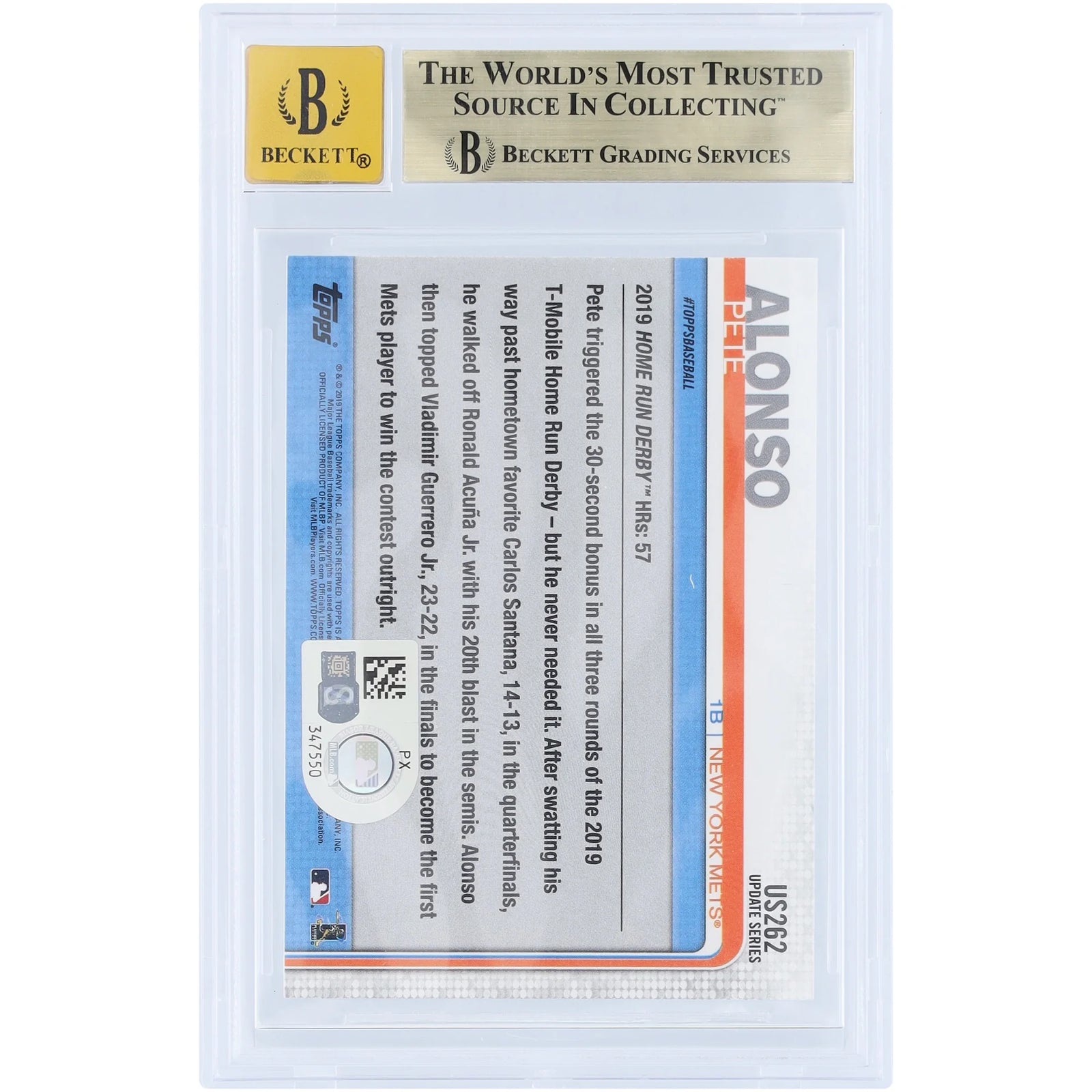 Pete Alonso Signed 2019 Topps Update Home Run Derby #US262 | Graded 9.5 Rookie Card