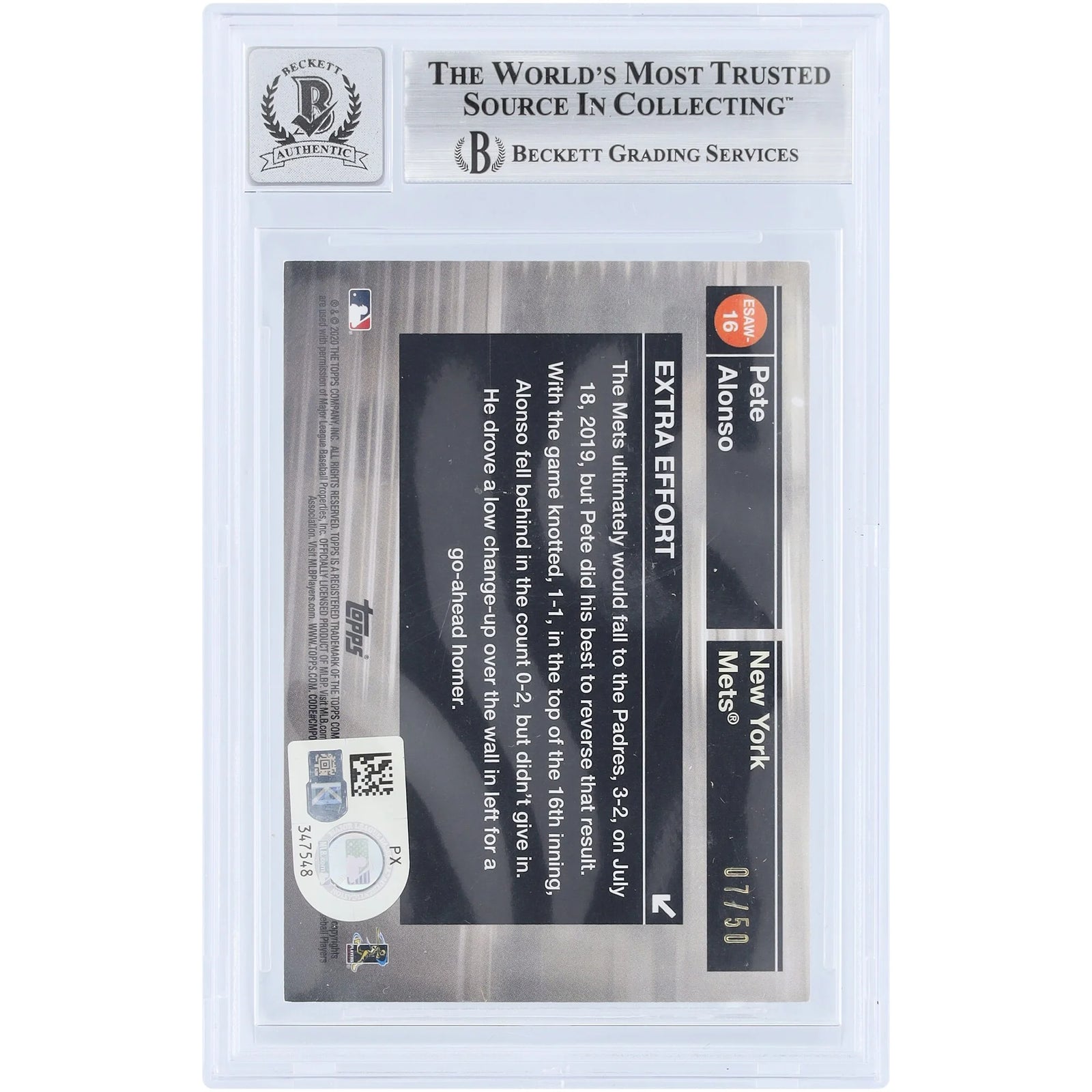 Pete Alonso Signed 2020 Topps Empire State Award Winners Card | Graded 10