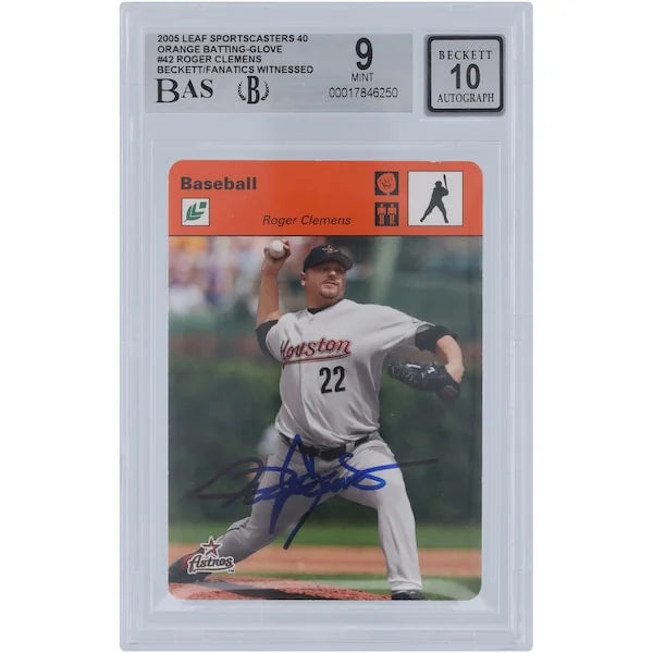 Roger Clemens Signed 2005 Leaf Sportscasters Orange Batting Glove Card | Astros #42 #/40