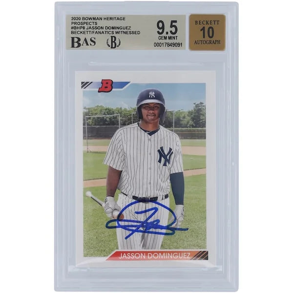 Jasson Dominguez Signed 2020 Bowman Prospects Heritage #BHP-8 Card | Graded 9.5