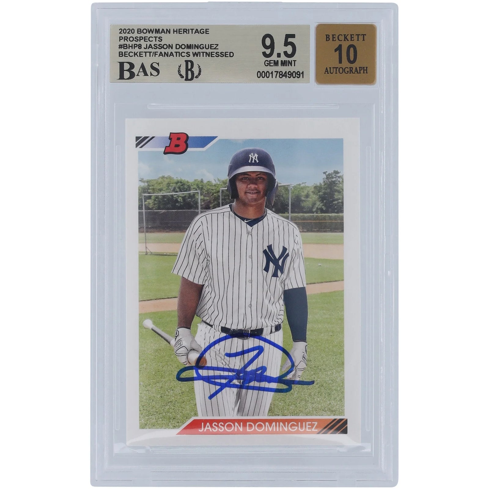 Jasson Dominguez Signed 2020 Bowman Prospects Heritage #BHP-8 Card | Graded 9.5