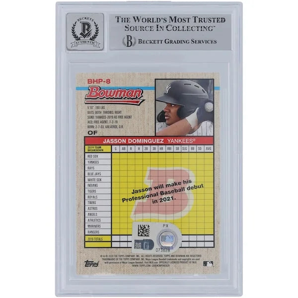 Jasson Dominguez Signed 2020 Bowman Prospects Heritage Card | Graded 9