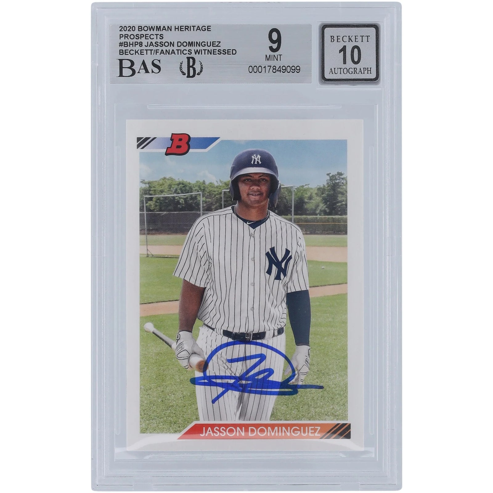 Jasson Dominguez Signed 2020 Bowman Prospects Heritage Card | Graded 9