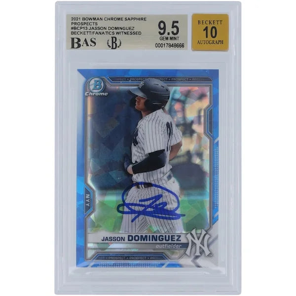 Jasson Dominguez Signed 2021 Bowman Chrome Sapphire #BCP-13 | Graded 9.5