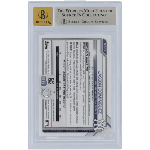 Jasson Dominguez Signed 2021 Bowman Chrome Sapphire #BCP-13 | Graded 9.5