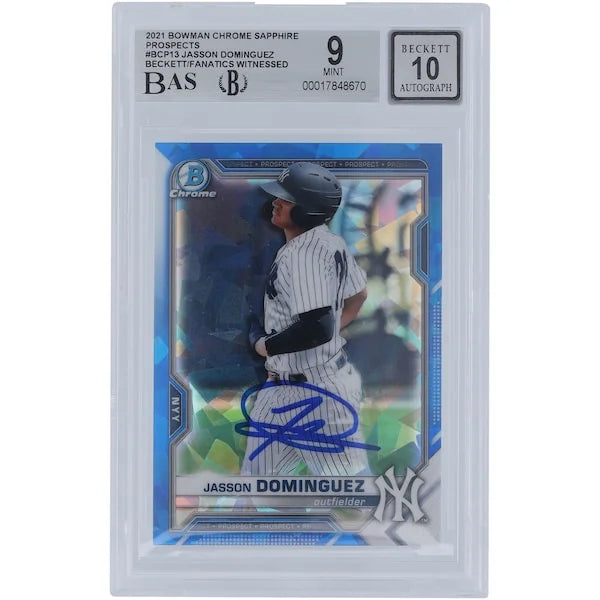 Jasson Dominguez Signed 2021 Bowman Chrome Sapphire #BCP-13 | Beckett 9