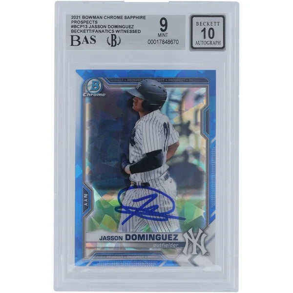 Jasson Dominguez Signed 2021 Bowman Chrome Sapphire #BCP-13 | Beckett 9
