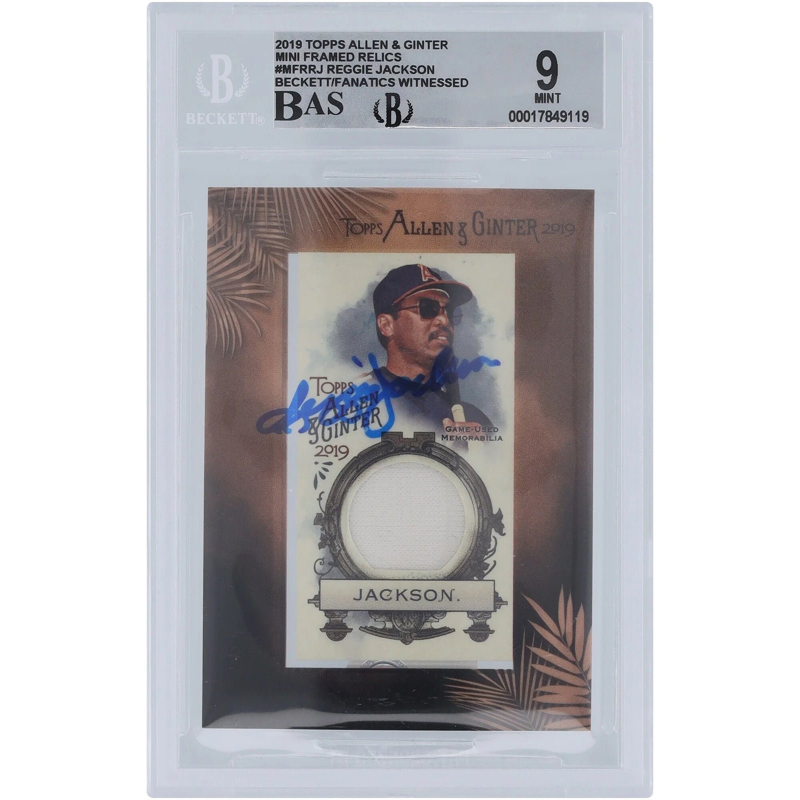 Reggie Jackson Signed 2019 Topps Allen & Ginter Mini Framed Jersey Relic Card | Beckett Au