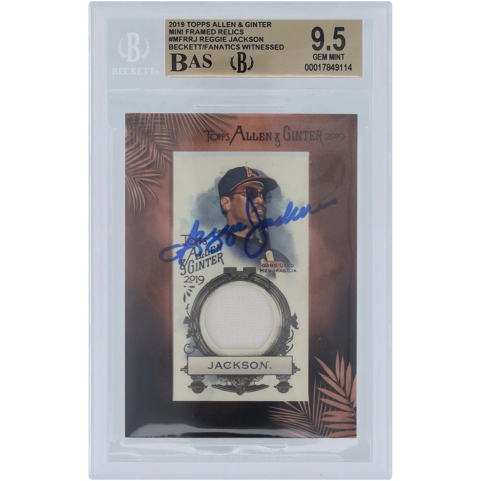 Reggie Jackson Signed 2019 Topps Allen & Ginter Mini Framed Jersey Relic Card | Beckett 9.