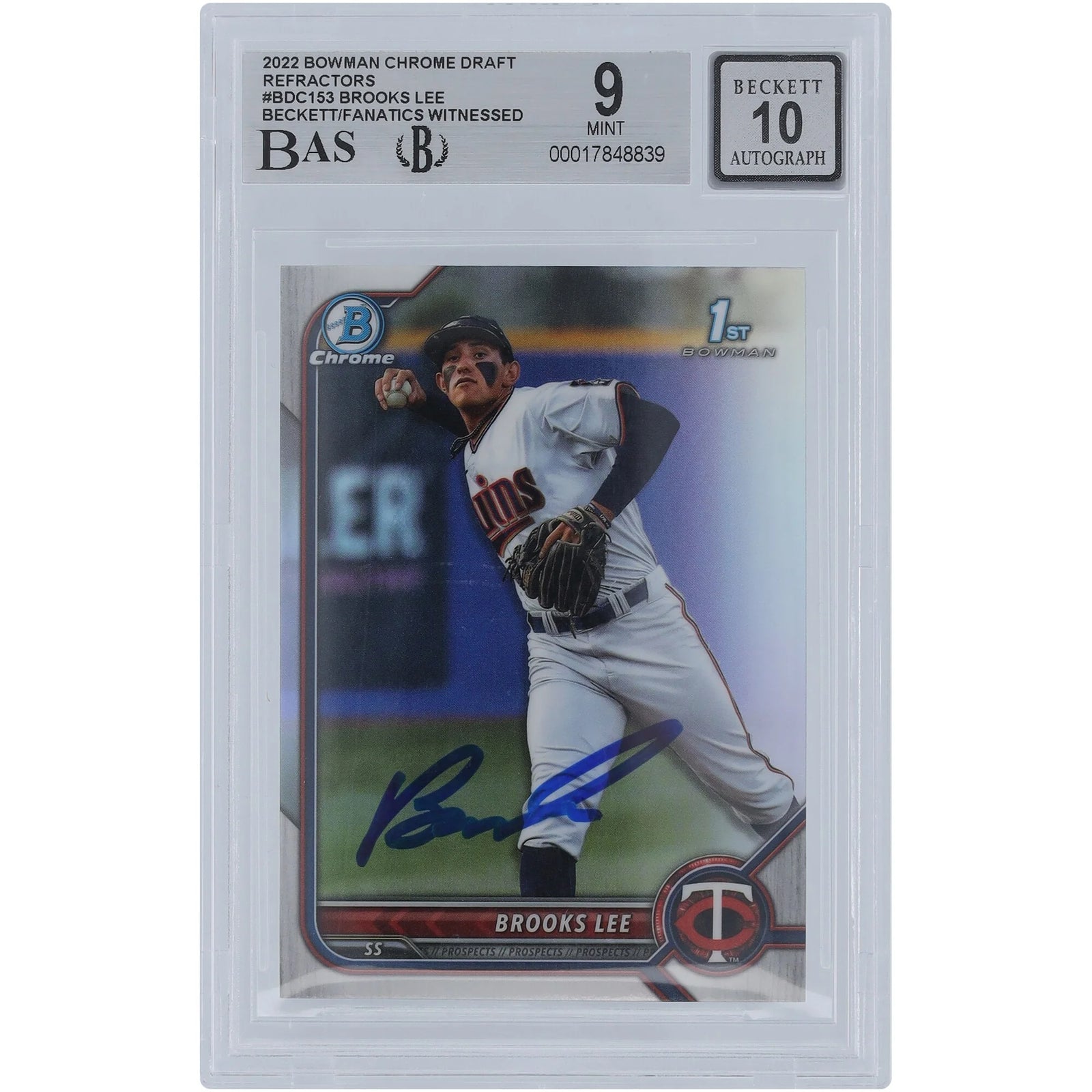 Brooks Lee Signed 2022 Bowman Chrome Draft Refractor #BDC-153 | Graded 9