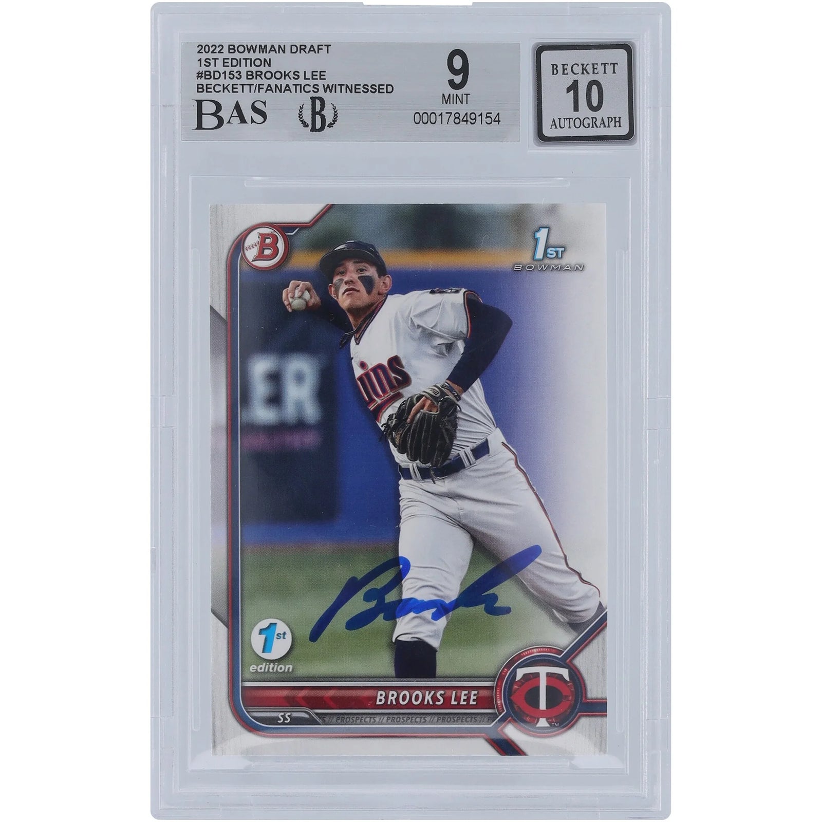 Brooks Lee Signed 2022 Bowman Draft 1st Edition #BD-153 | Graded 9