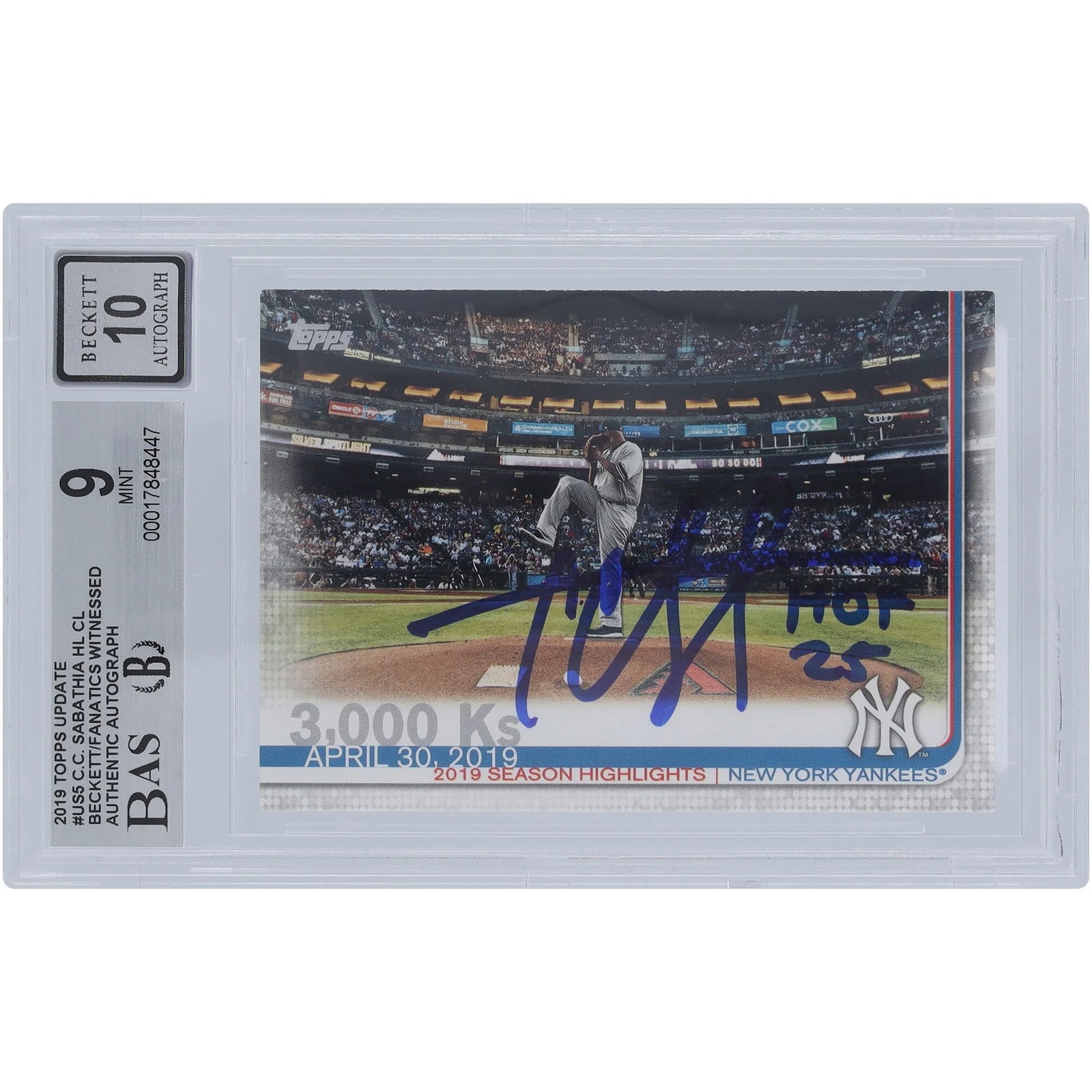 CC Sabathia Signed 2019 Topps Update #US5 Card | Graded 9