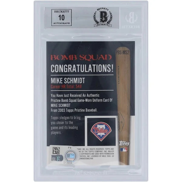 Mike Schmidt Signed 2003 Topps Pristine Bomb Squad Jersey Relic Card | Beckett Graded 9