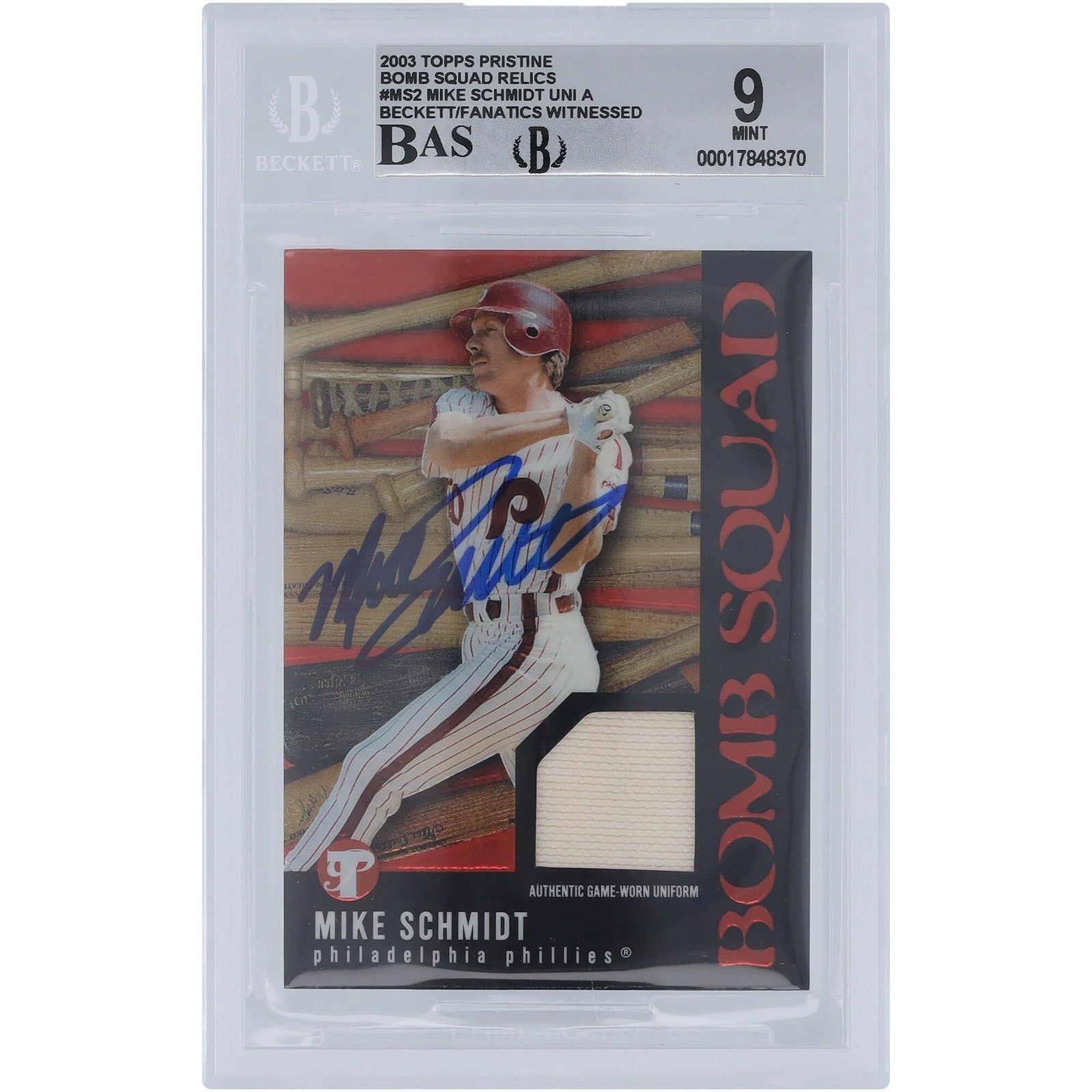 Mike Schmidt Signed 2003 Topps Pristine Bomb Squad Jersey Relic Card | Beckett Graded 9