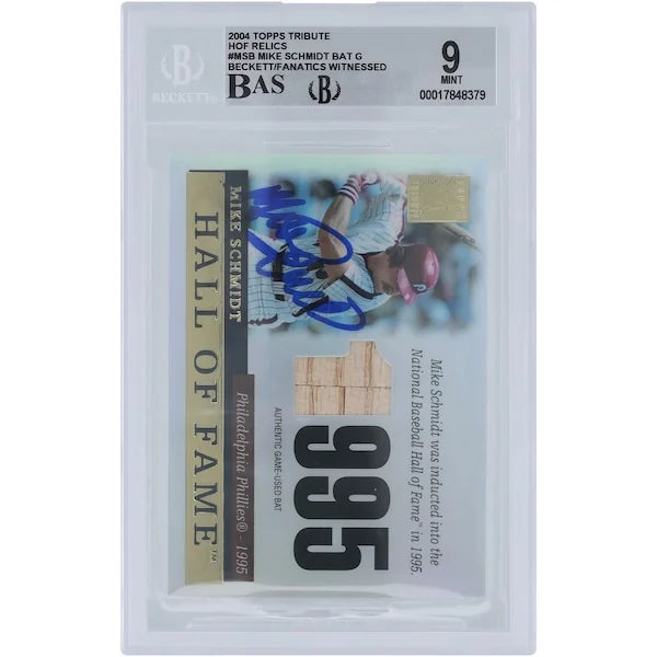 Mike Schmidt Signed 2004 Topps Tribute Hall of Fame Bat Relic Card | Beckett 9