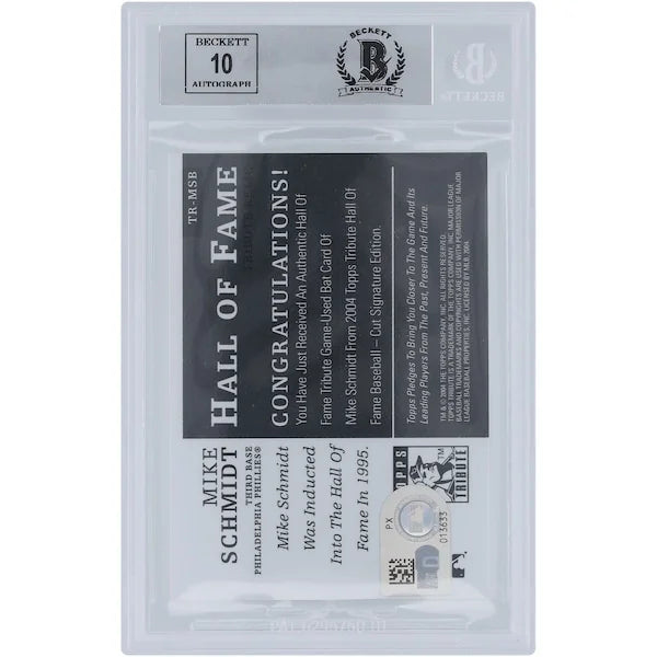 Mike Schmidt Signed 2004 Topps Tribute Hall of Fame Bat Relic Card | Beckett 9