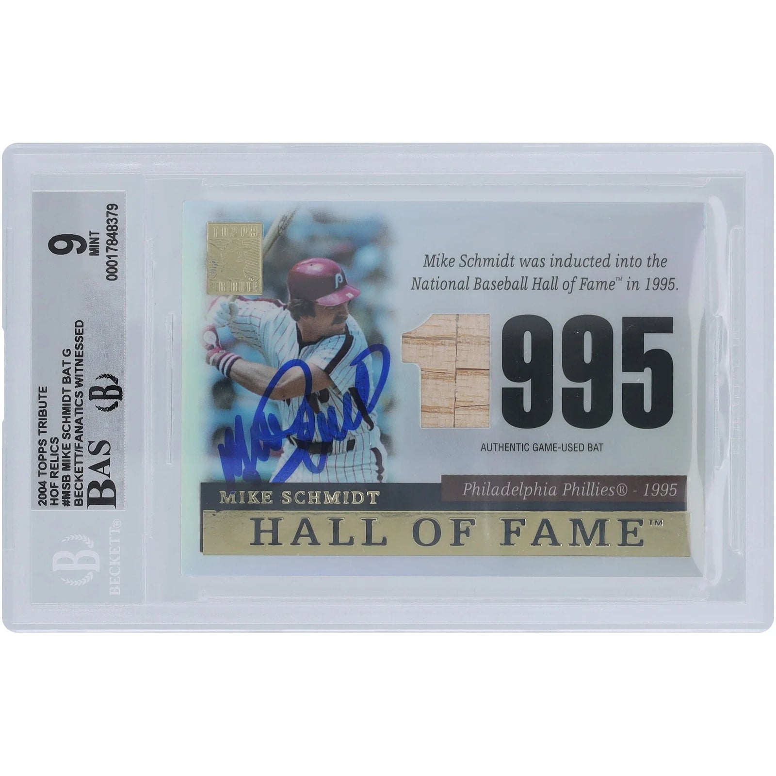 Mike Schmidt Signed 2004 Topps Tribute Hall of Fame Bat Relic Card | Beckett 9