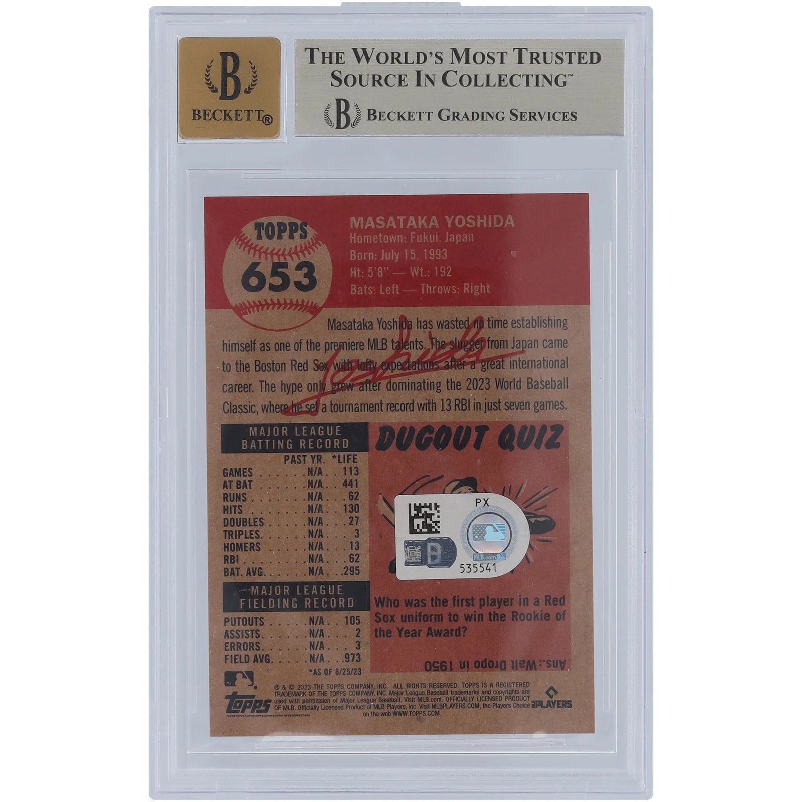 Masataka Yoshida Signed 2023 Topps Living #653 | Graded 9.5 Rookie Card