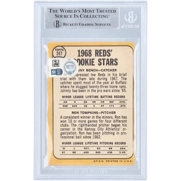 Johnny Bench Signed 1968 Topps #247 Rookie Card | Beckett Authenticated