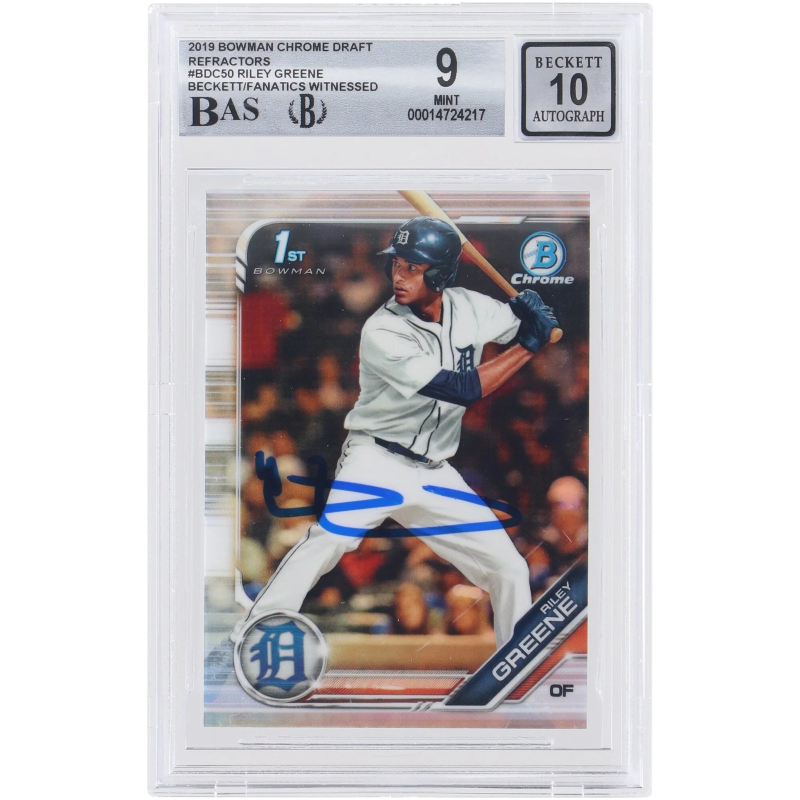 Riley Greene Signed 2019 Bowman Chrome Refractor #BDC-50 | BGS 9