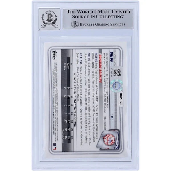Anthony Volpe Signed 2020 Bowman Chrome Prospects #BCP-139 | BGS 10