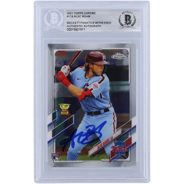 Alec Bohm Philadelphia Phillies Autographed 2021 Topps Chrome #119 Beckett Fanatics Witnessed Authenticated Rookie Card - F2