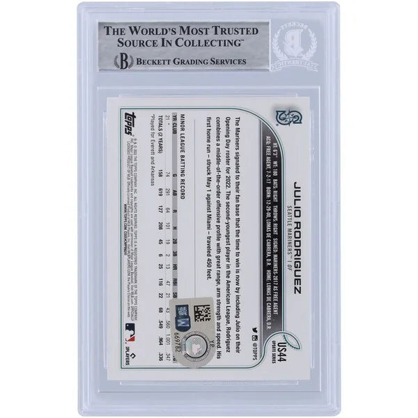Julio Rodriguez Seattle Mariners Autographed 2022 Topps Update #US44 Beckett Fanatics Witnessed Authenticated Rookie Card - F2