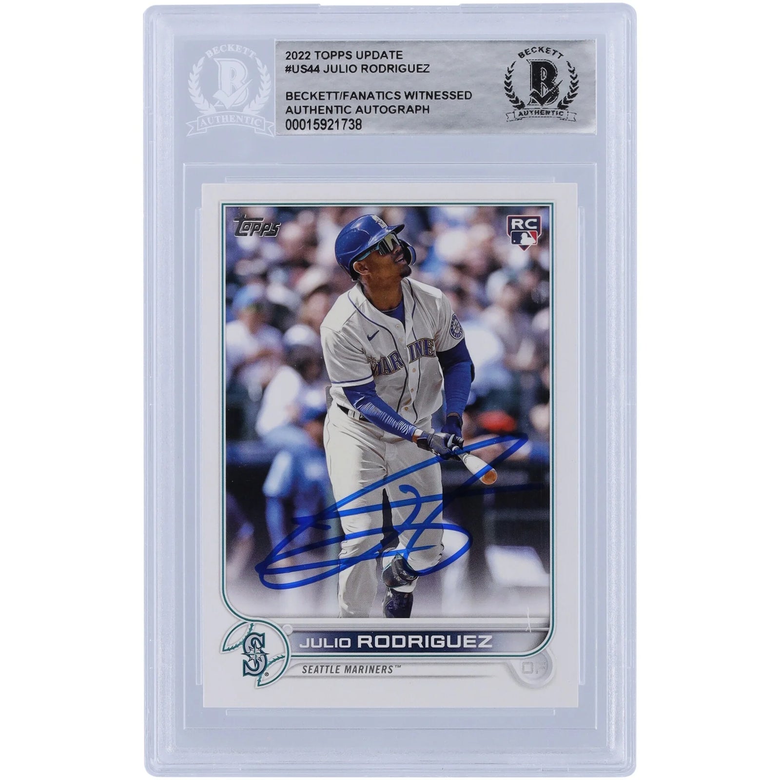 Julio Rodriguez Seattle Mariners Autographed 2022 Topps Update #US44 Beckett Fanatics Witnessed Authenticated Rookie Card - F2