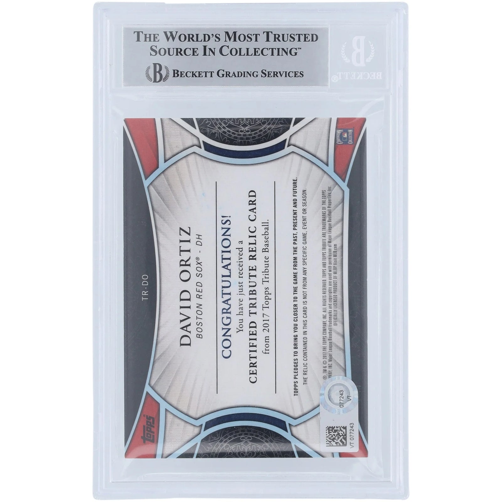 David Ortiz Signed 2017 Topps Tribute Relic Card | #/199 Beckett Authenticated