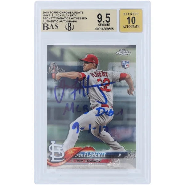 Jack Flaherty Signed 2018 Topps Chrome Update Rookie Card | Beckett 9.5 MLB Debut Inscript