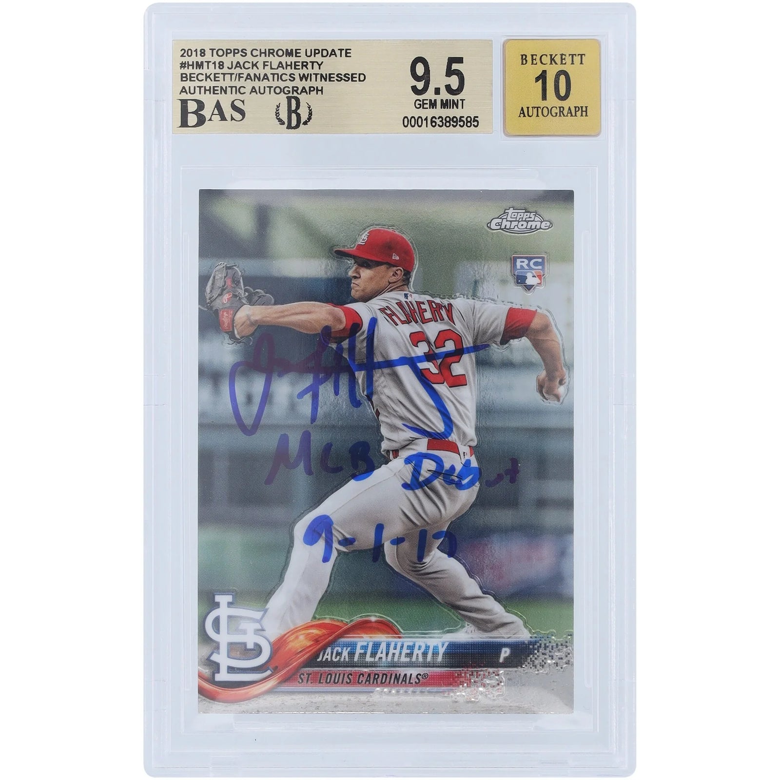 Jack Flaherty Signed 2018 Topps Chrome Update Rookie Card | Beckett 9.5 MLB Debut Inscript
