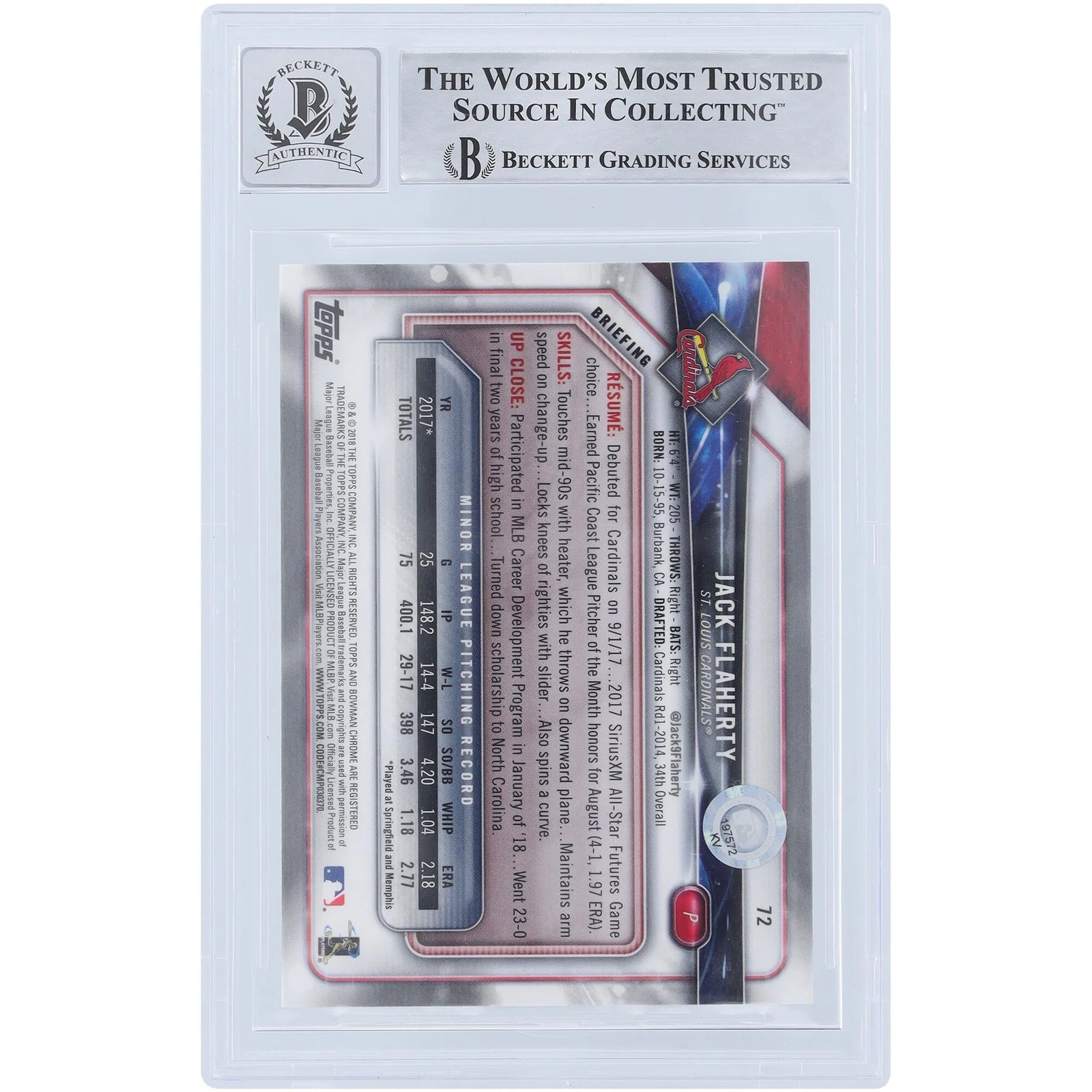 Jack Flaherty Signed 2018 Bowman Chrome #72 Rookie Card | MLB Debut Inscription