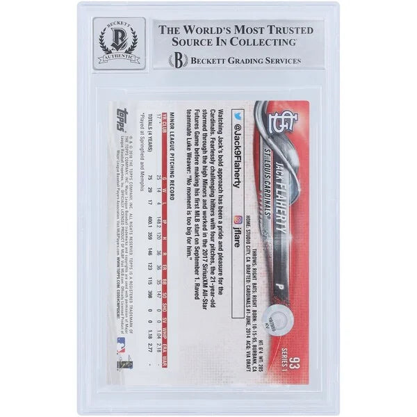 Jack Flaherty Signed 2018 Topps #93 Rookie Card | Graded 10 with MLB Debut Inscription