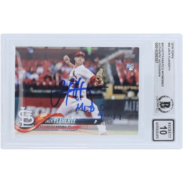 Jack Flaherty Signed 2018 Topps #93 Rookie Card | Graded 10 with MLB Debut Inscription